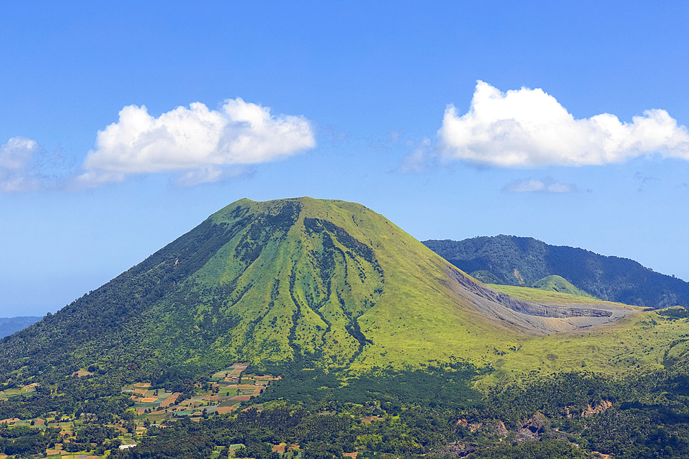 Mount Lokon volcano with Tompaluan active crater on the saddle between next door Mount Empung, near Tomohon city, Gunung Lokon, Tomohon, North Sulawesi, Indonesia, Southeast Asia, Asia