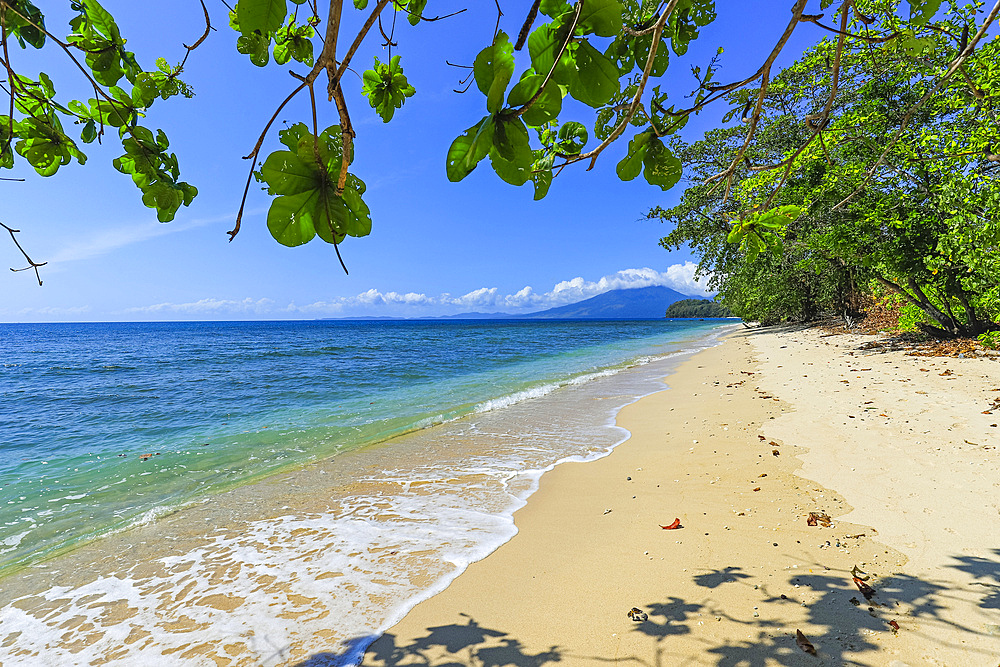 View from Pulisan beach to Tangkoko mountain and national park beyond, Pulisan, Minahasa Highlands, North Sulawesi, Indonesia, Southeast Asia, Asia