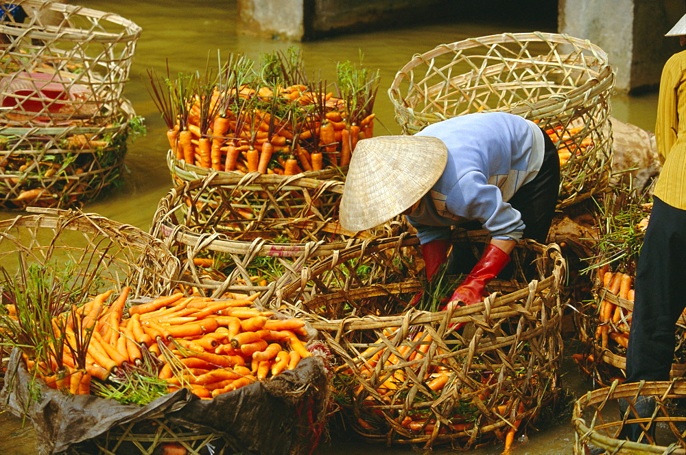 Woman washing carrots, Dalat, Central Highlands, Vietnam, Indochina, Southeast Asia, Asia