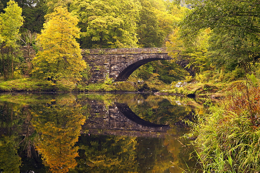 Bridge over River Conwy in autumn, near Betwys-y-Coed, Wales, United Kingdom, Europe