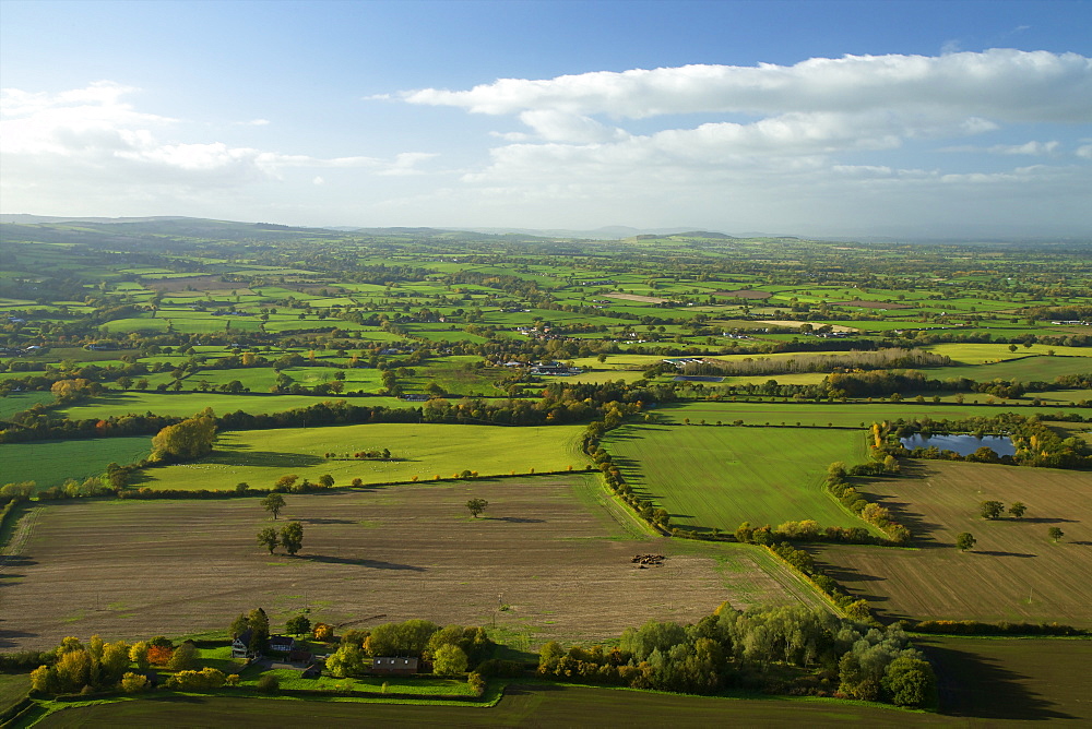 View of Shropshire countryside from the top of Lawley, Shropshire Hills, Shropshire, England, United Kingdom, Europe