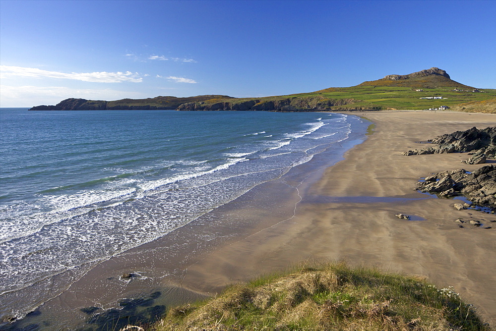 Whitesand Bay in spring sunshine, St. Davids, Pembrokeshire National Park, Wales, United Kingdom, Europe