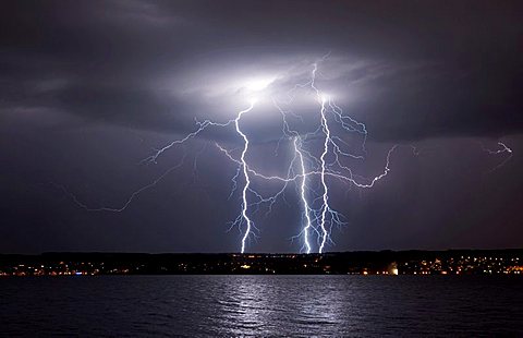 Thunderstorm over Konstanz, Baden-Wuerttemberg, Germany, Europe