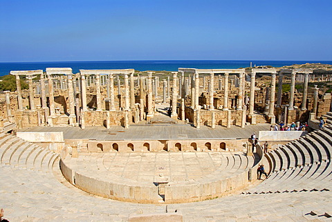 Tribune and stage with many pillars Roman theatre Leptis Magna Libya