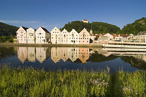 Town of Riedenburg with the Rosenburg castle above the Rhein Main Donau canal in the valley of the river AltmÃ¼hl Altmuehl