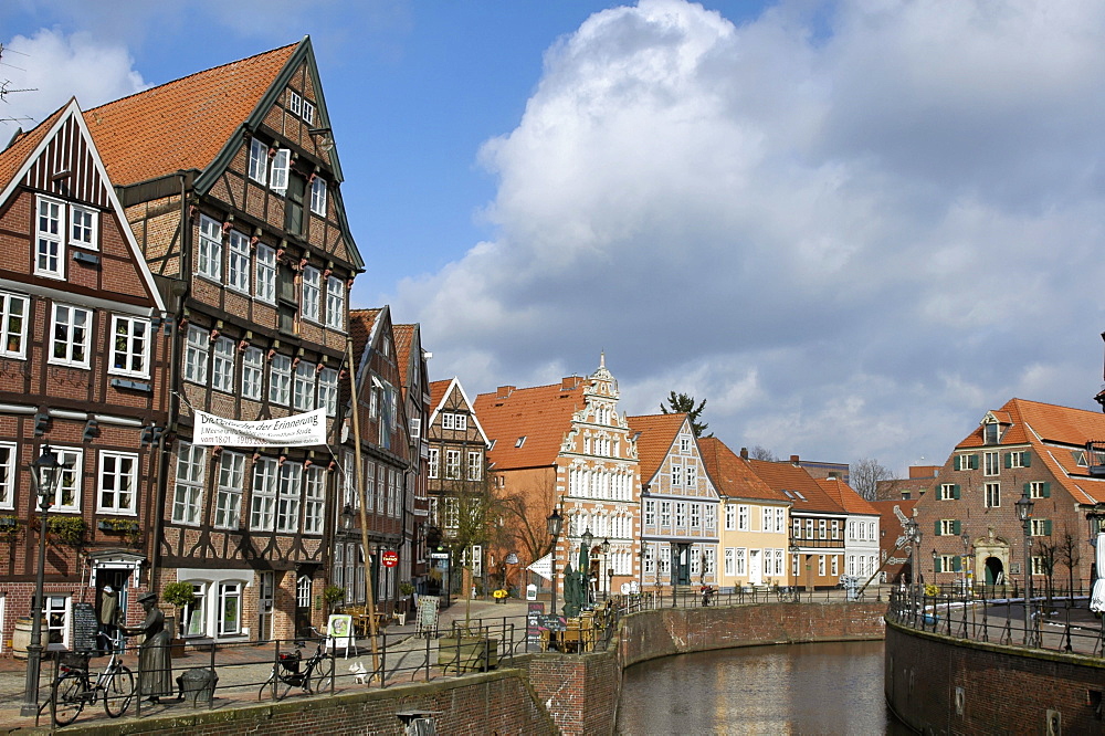 Stade west of Hamburg at the Elbe Lower Saxony Germany framework houses at the old Harbour am Alten Hafen