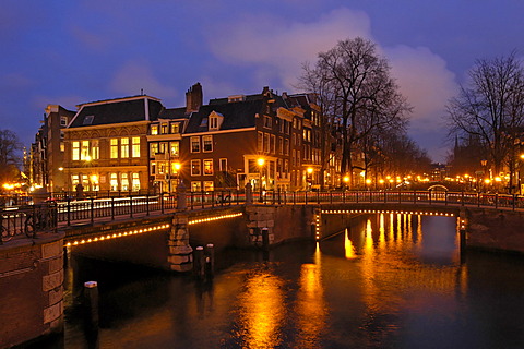 Amsterdam North Holland Netherlands evening at the Leidsegracht canal