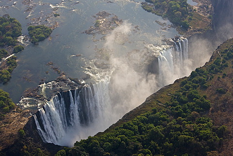 Helicopter flying above Victoria Falls, Zambia, Zimbabwe, Africa