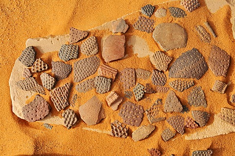 Pieces of historic pottery, Tadrart, Tassili n'Ajjer National Park, Unesco World Heritage Site, Algeria, Sahara, North Africa