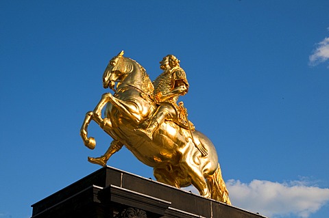 Golden Rider equestrian statue, New Town, Dresden, Saxony, Germany, Europe