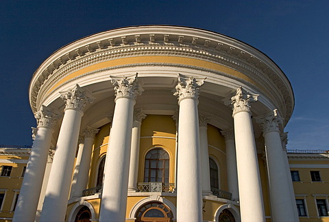 Ukraine Kiev the October palace Zovtnevyj-Palace built by architect Beretti in 1838-1843 round building with column blue sky 2004