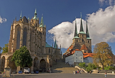 BRD Germany ThÃ¼ringen Free State ThÃ¼ringen Erfurt City of University Capital since 1990 Landmark of the 1250 Years old City is the Cathedral Hill with two Churches Arrangement Cathedral built 1154 to 1465 Severi Church built 1280 to 1335 at the Cathedra