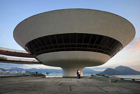 NiterÃ³i Contemporary Art Museum, Museo de Arte Contemporanea, MAC, designed by the architect Oscar Niemeyer in NiterÃ³i, Rio de Janeiro, Brazil, South America