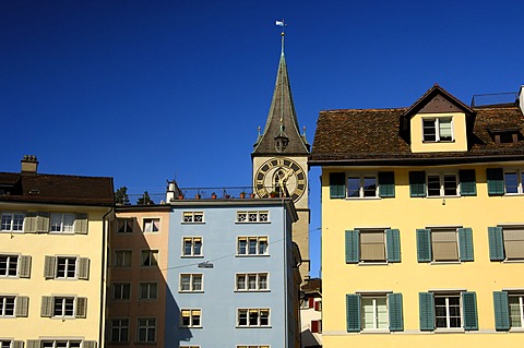 Muensterhof and church St. Petri in the old town, Zurich, Switzerland