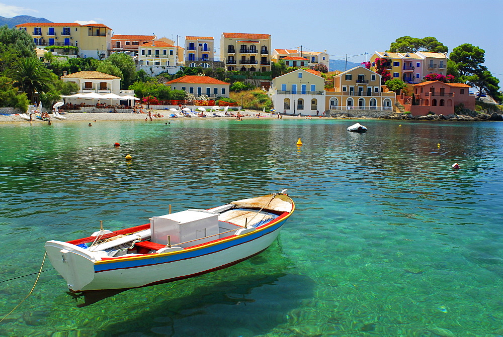 Port with beach, Fiscardo, Kefalonia, Ionian Islands, Greece