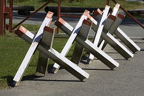 Border to the former GDR, chevaux de frise barriers, open-air aread of the German-German Museum Moedlareuth, Bavaria - Thuringia, Germany, Europe