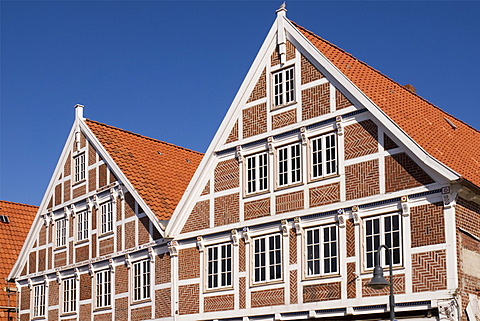 House end of an old timber framed house, Altes Land Area near Hamburg, Lower Saxony, Germany