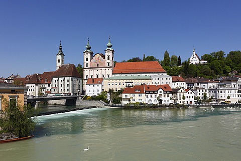 St. Michael Church, Steyr River joining Enns River, Steyr, Upper Austria, Austria, Europe