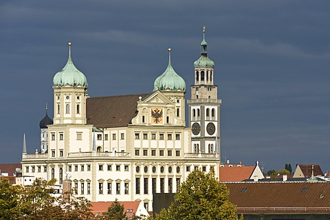 City hall and Perlachturm tower, Augsburg, Swabia, Bavaria, Germany, Europe