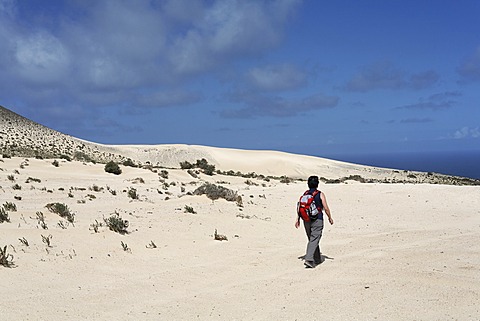 Hiker in El Jable , Jandia , Fuerteventura , Canary Islands