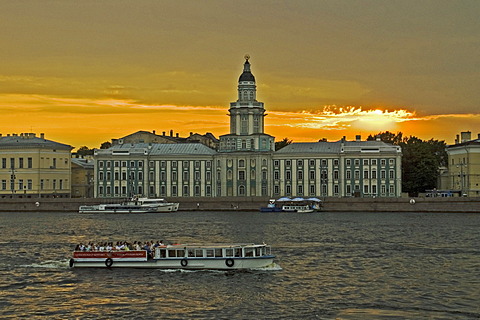 View to the oldest museum of Russia -sunset on the river Newa Saint Peterburg Russia