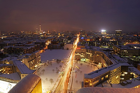 Night illumination of the city, Potsdamer Platz square, Berlin, Germany, Europe