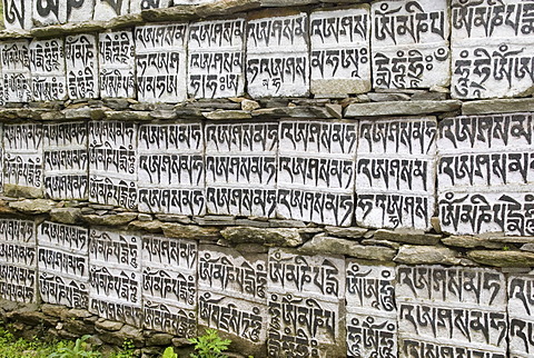 Mani wall, Mani stone, Dudh Kosi valley, Solukhumbu, Khumbu, Sagarmatha National Park, Nepal