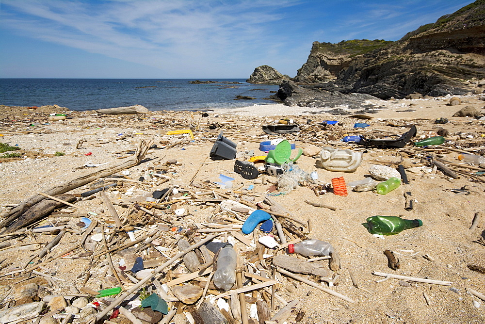 Garbage on the beach, Sardinia, Italy, Europe