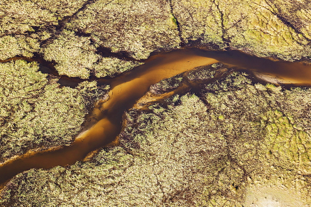 Freshwater marshes with sandy streams and channels, aerial view, Okavango Delta, Botswana, Africa