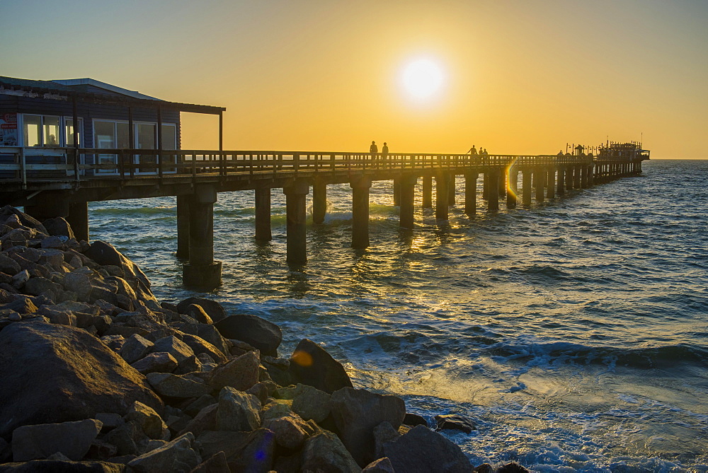 Jetty at sunset, Swakopmund, Erongo region, Namibia, Africa