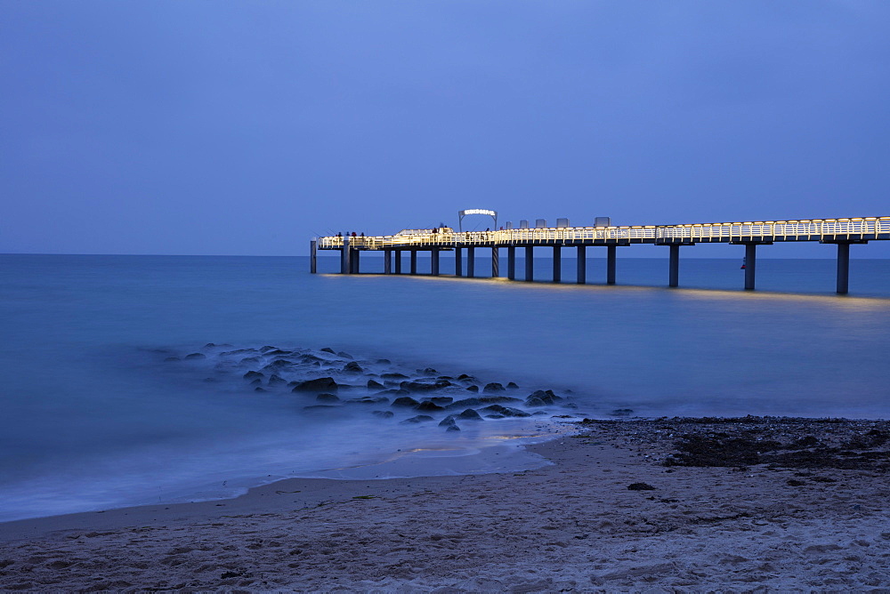 Illuminated pier, Niendorf, Baltic Sea, Timmendorfer Strand, Lübeck Bay, Schleswig-Holstein, Germany, Europe