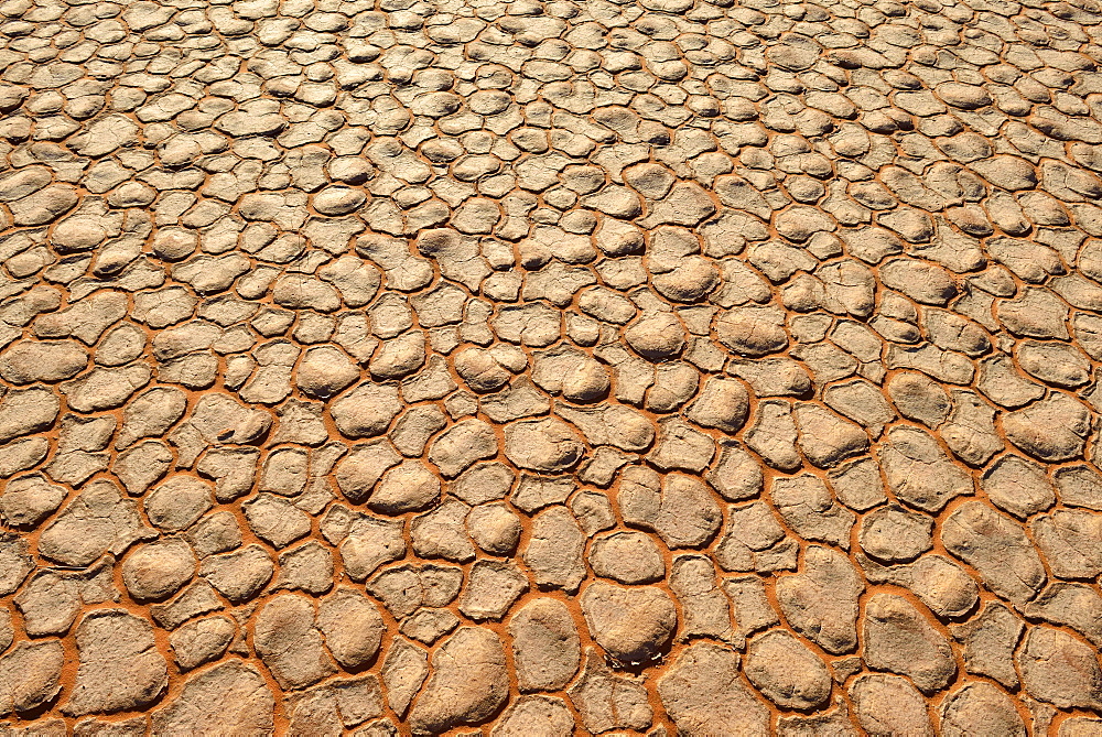 Cracked mud patterns on the playa, Tassili n'Ajjer National Park, Sahara desert, Algeria, Africa