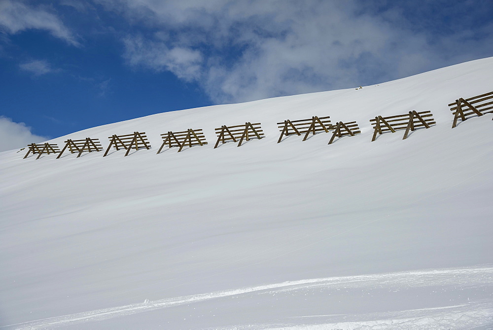 Avalanche control on the mountain slope with snow, Nauders, Tyrol, Austria, Europe