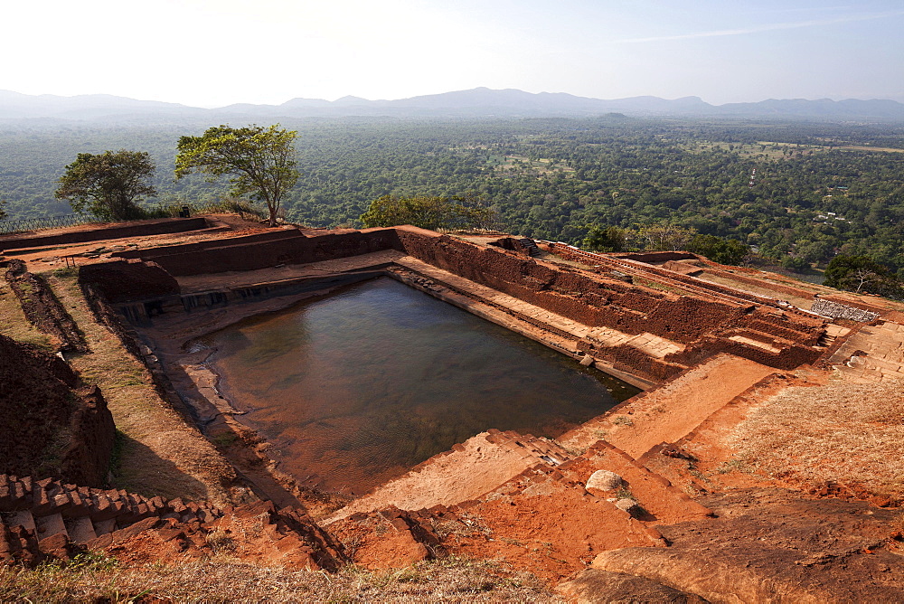 Cistern, former palace ruins, rock fortress on Sigiriya or Lion Rock, view of surrounding landscape, Central Province, Sri Lanka, Asia