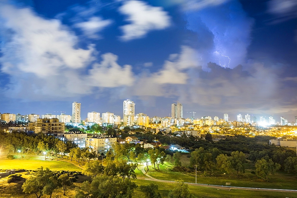 City view during storm, Ashdod, Israel, Asia