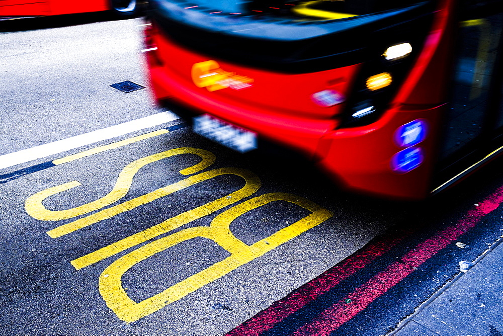 Bus rides in bus lane, London, Great Britain