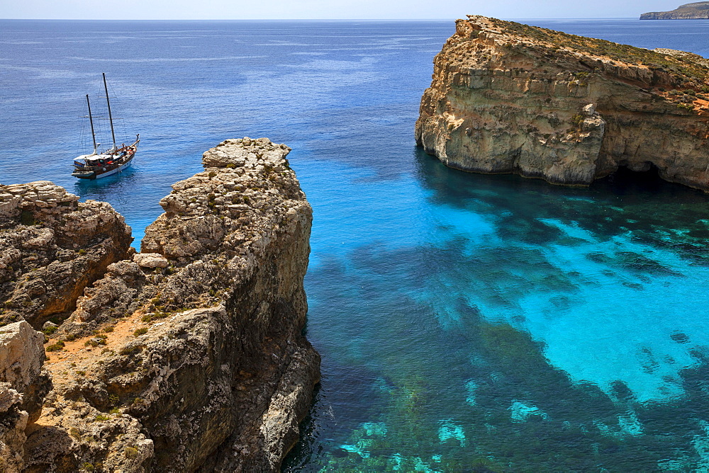 Yacht in the Blue Lagoon, Comino, Malta, Europe