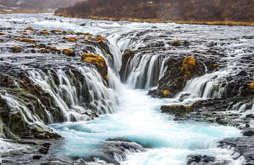 Waterfall Bruarfoss in winter, in Selfoss, Southern Region, Iceland, Europe