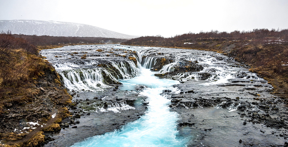 Waterfall Bruarfoss in winter, in Selfoss, Southern Region, Iceland, Europe