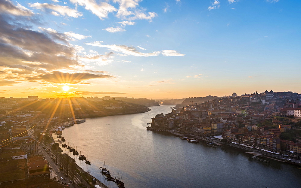 View over Porto with River Douro, sunset, Porto, Portugal, Europe