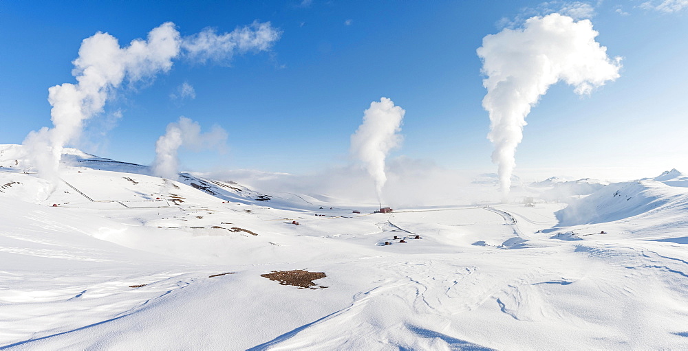 Rising steam, Hverarond, also Hverir or Namaskard, geothermal area, North Iceland, Iceland, Europe