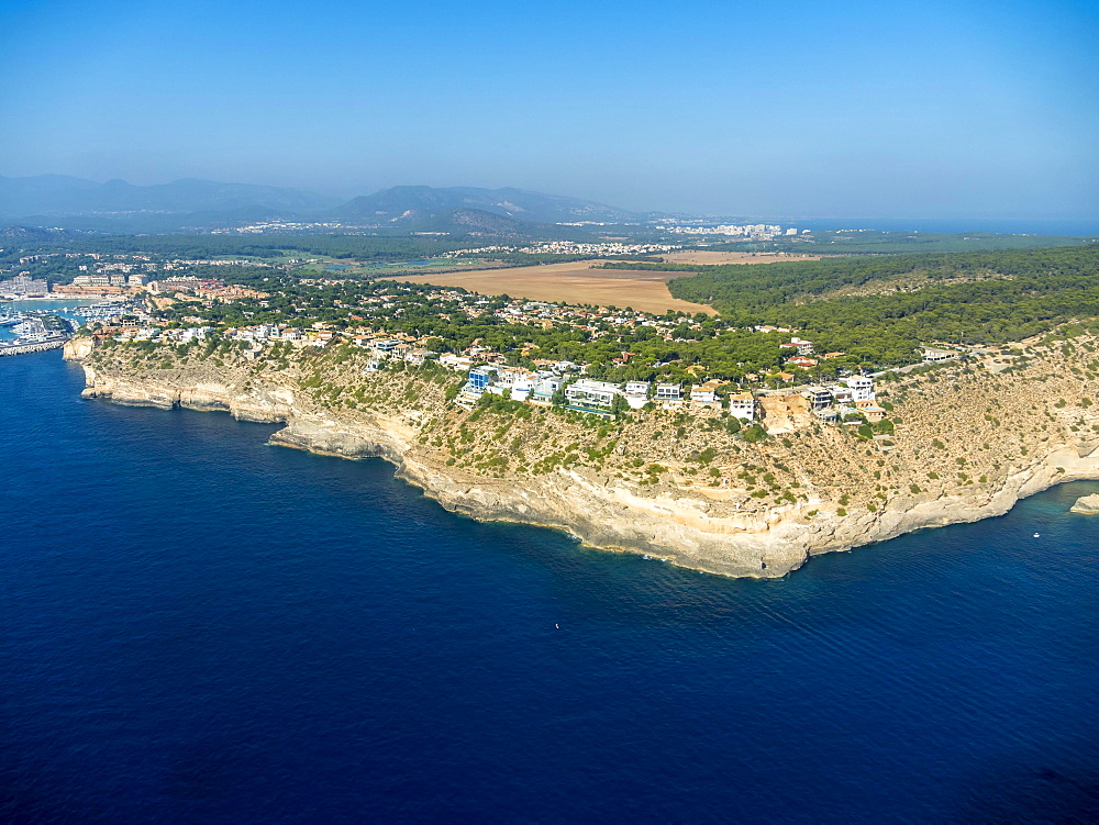 Aerial photograph, view of villas at Punta des Carregador, El Toro, Mallorca, Balearic Islands, Spain, Europe