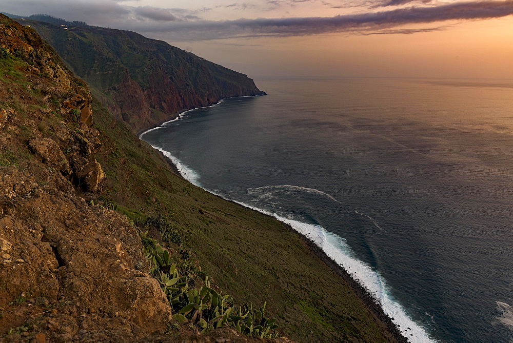 High bank with sea at sunset, Seixal, Madeira, Portugal, Europe