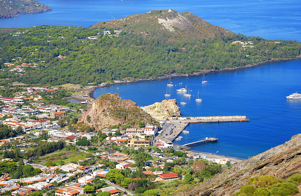 Porto di Levante and Vulcanello, Vulcano Island, Aeolian Islands, Tyrrhenian Sea, Italy, Europe