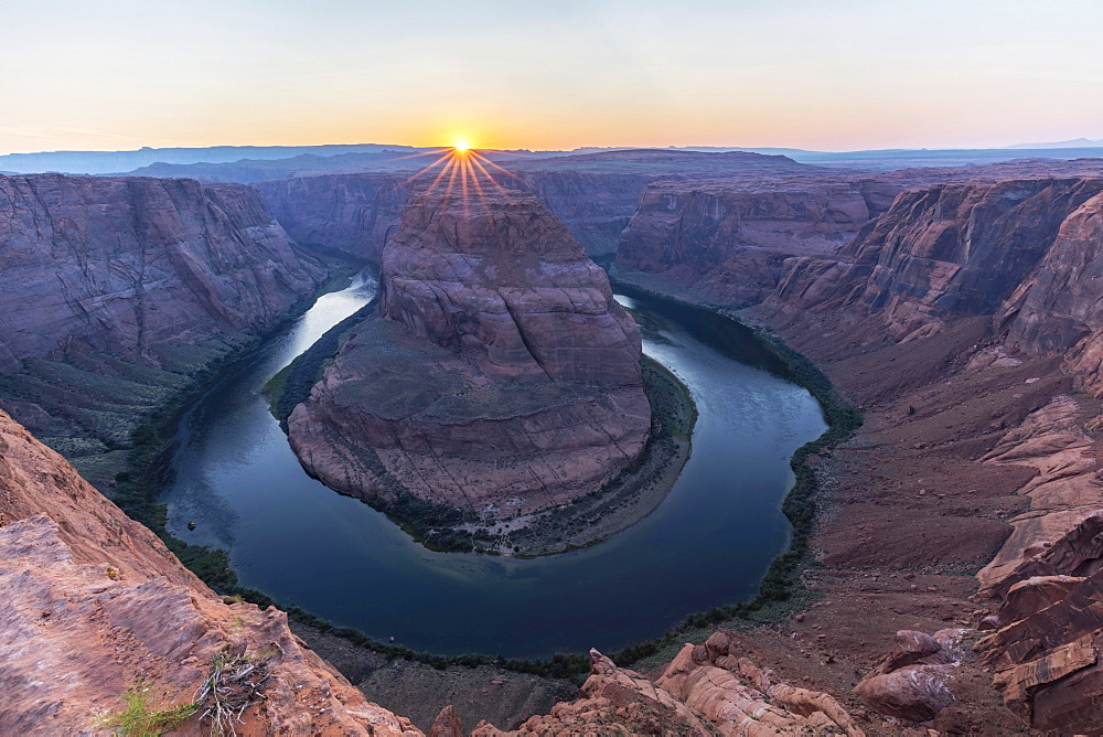 Bend of the Colorado River with Setting Sun, Horseshoe Bend, Page, Arizona, USA, North America