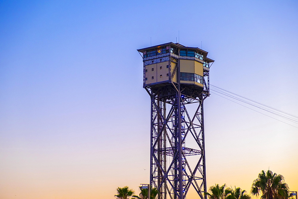 Torre Sant Sebastià of Port Vell Aerial Tramway, Teleférico del puerto Barcelona, Barceloneta, Barcelona, Catalonia, Spain, Europe