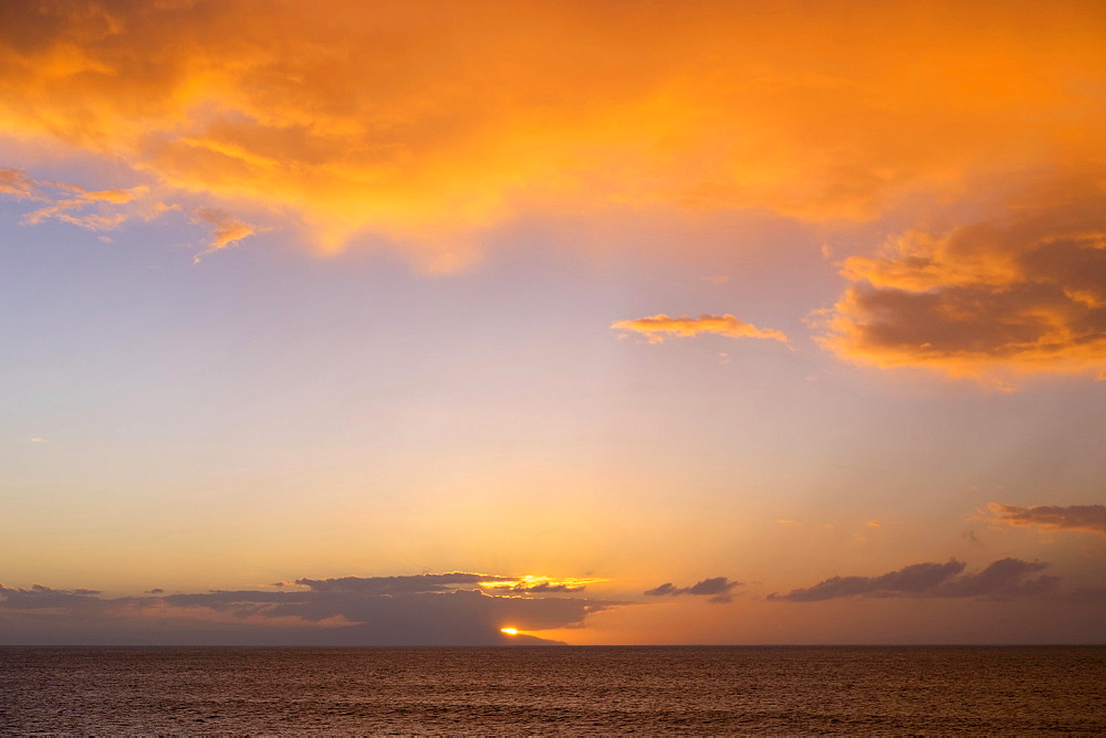 Sunset over island of El Hierro, seen from Valle Gran Rey, La Gomera, Canary Islands, Spain, Europe