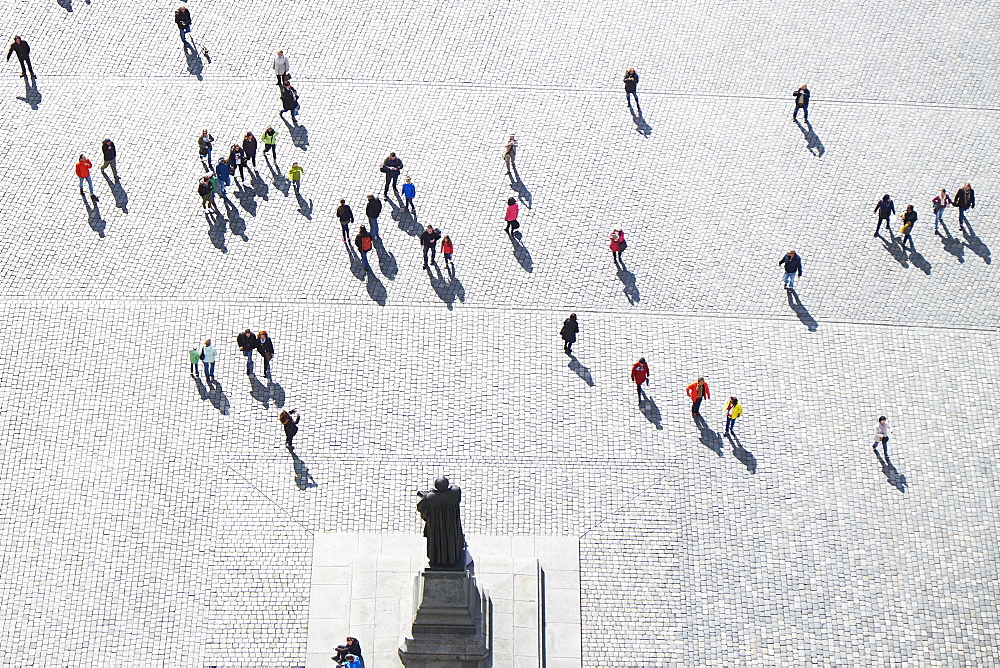 Tourists on the Neumarkt, aerial view from the Church of Our Lady, Dresden, Germany, Europe