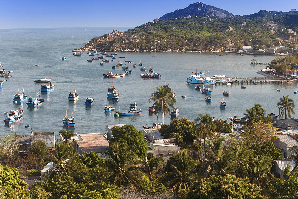 Colourful fishing boats in Vinh Hy bay, Ninh Thuan Province, South China Sea, Vietnam, Asia