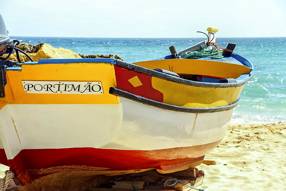 Fishing boat on the beach, Portimao, Portugal, Europe